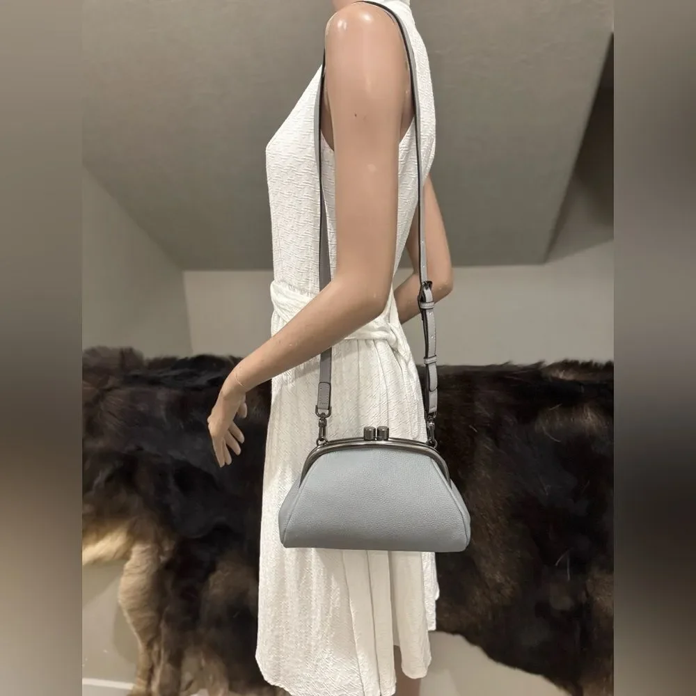 Gray Togo Cowhide Calfskin Handmade Kisslock Wristlet, Shoulder Bag, Crossbody